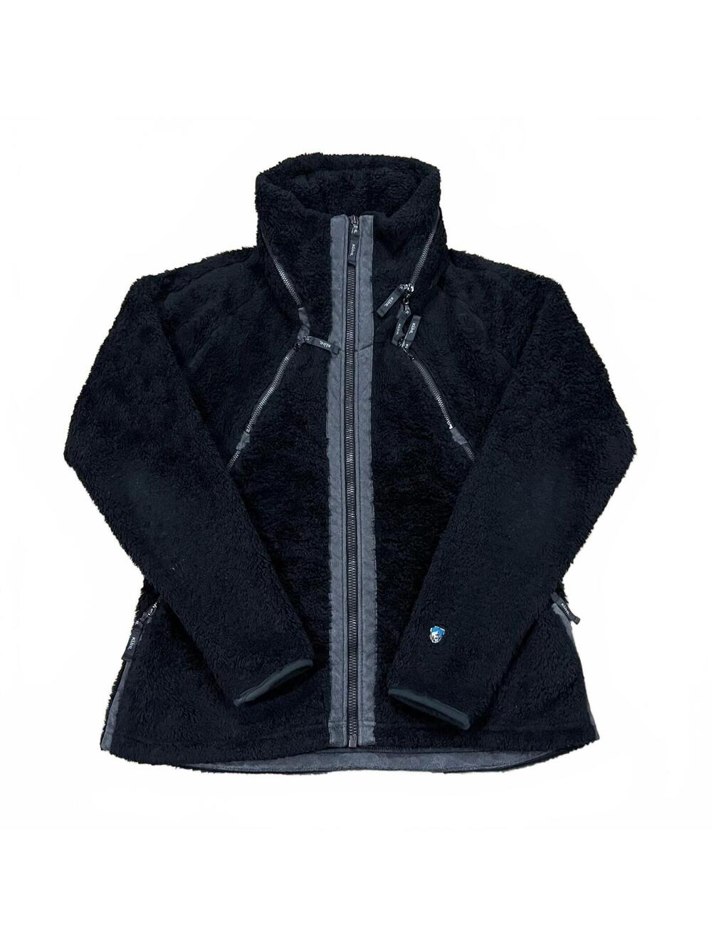 Kuhl Flight Fleece Jacket Womens Large L Black Full Zip Shaggy Fuzzy Hooded